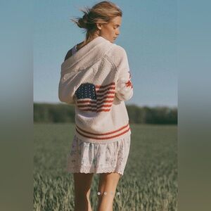 Anthropologie Maeve Shawl Collar American Flag Cardigan Sweater